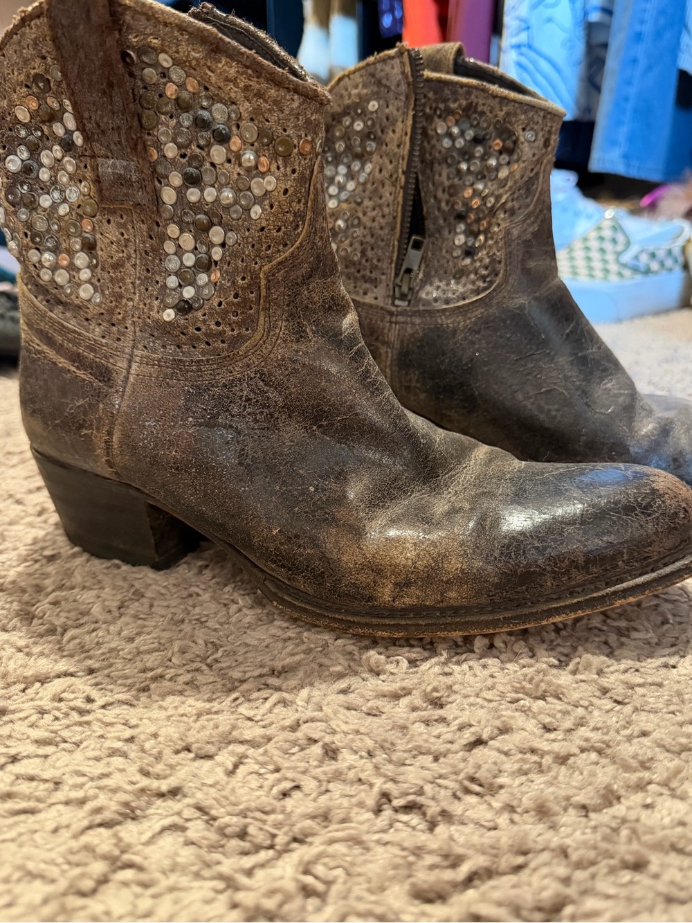 Frye Brown Studded Leather Ankle Booties